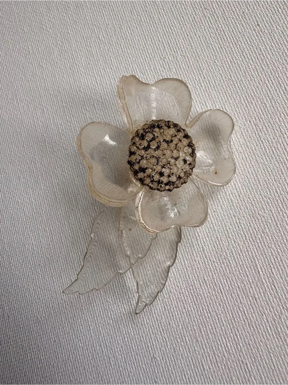Vintage Clear Plastic Flower Brooch Pin Lucite Floral Retro Mod Statement Pin